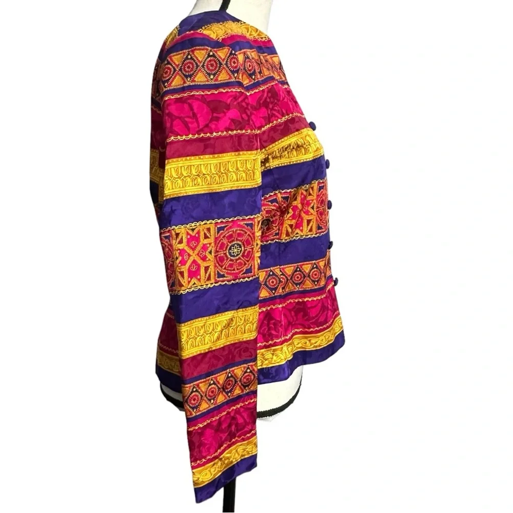 Adrianna Papell Blazer 8 Colorful Silk 90’s Vintage Jacket - Picture 6 of 9